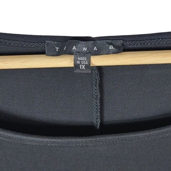 Tiana B Cocktail Dress Black 1X Cold Shoulder Knee Length Trapeze Stretchy Shift - Picture 5 of 6